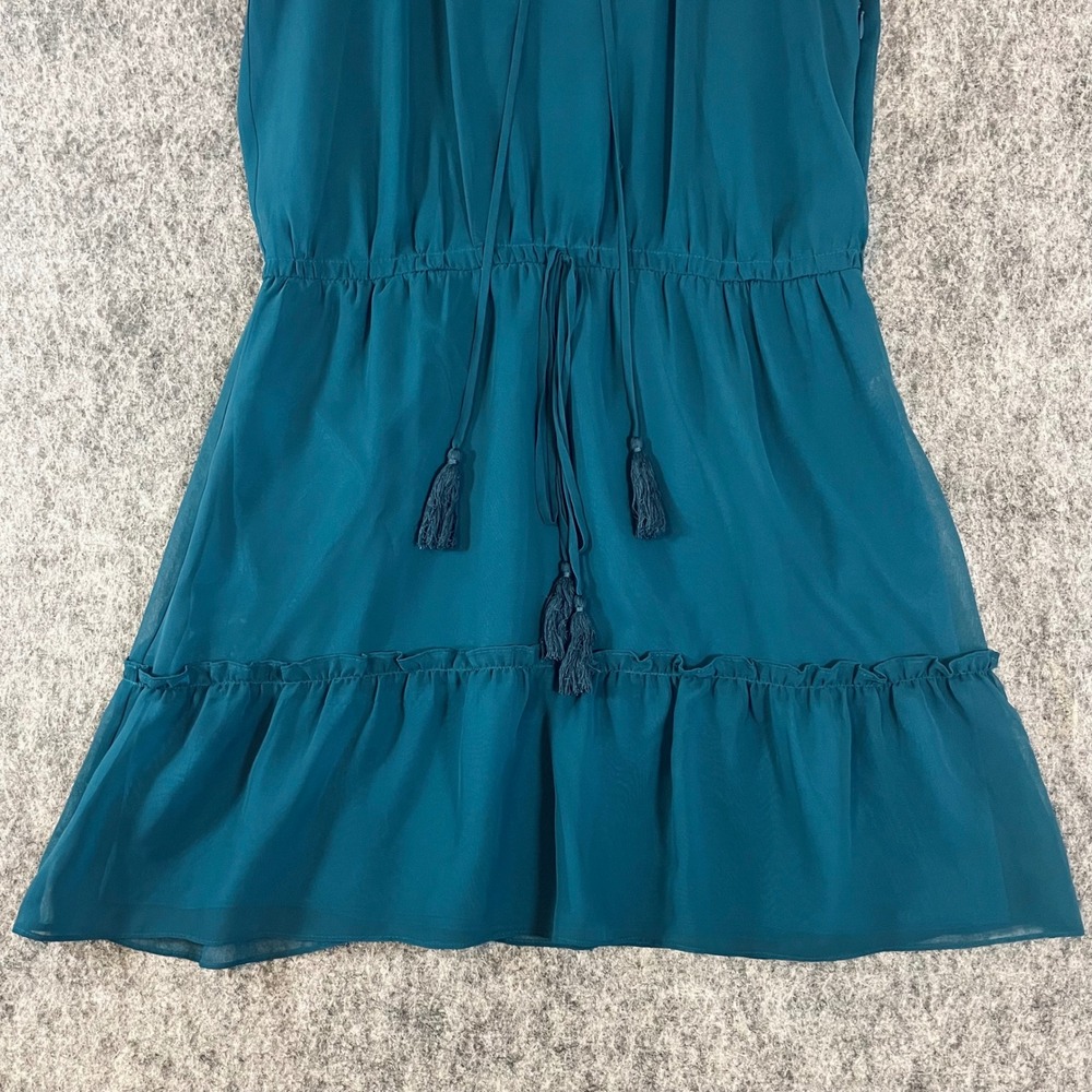 LIKELY Mini Dress Womens 4 Teal Halter V-Neck Ruffle Boho Chic Chiffon Cocktail - Picture 4 of 10